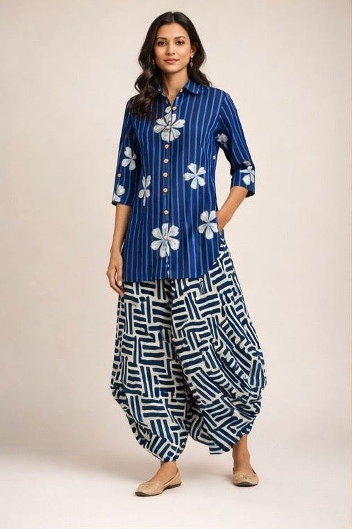 Indigo mosaic Indo-Western Set