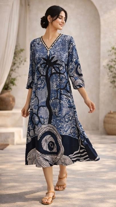 Midnight Palm one piece Dress