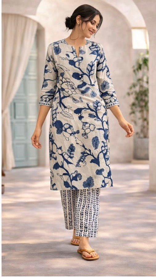 Blue Bloom Kurta Set