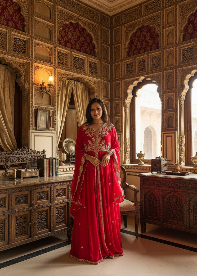 Tomato Red Indo Western dress.