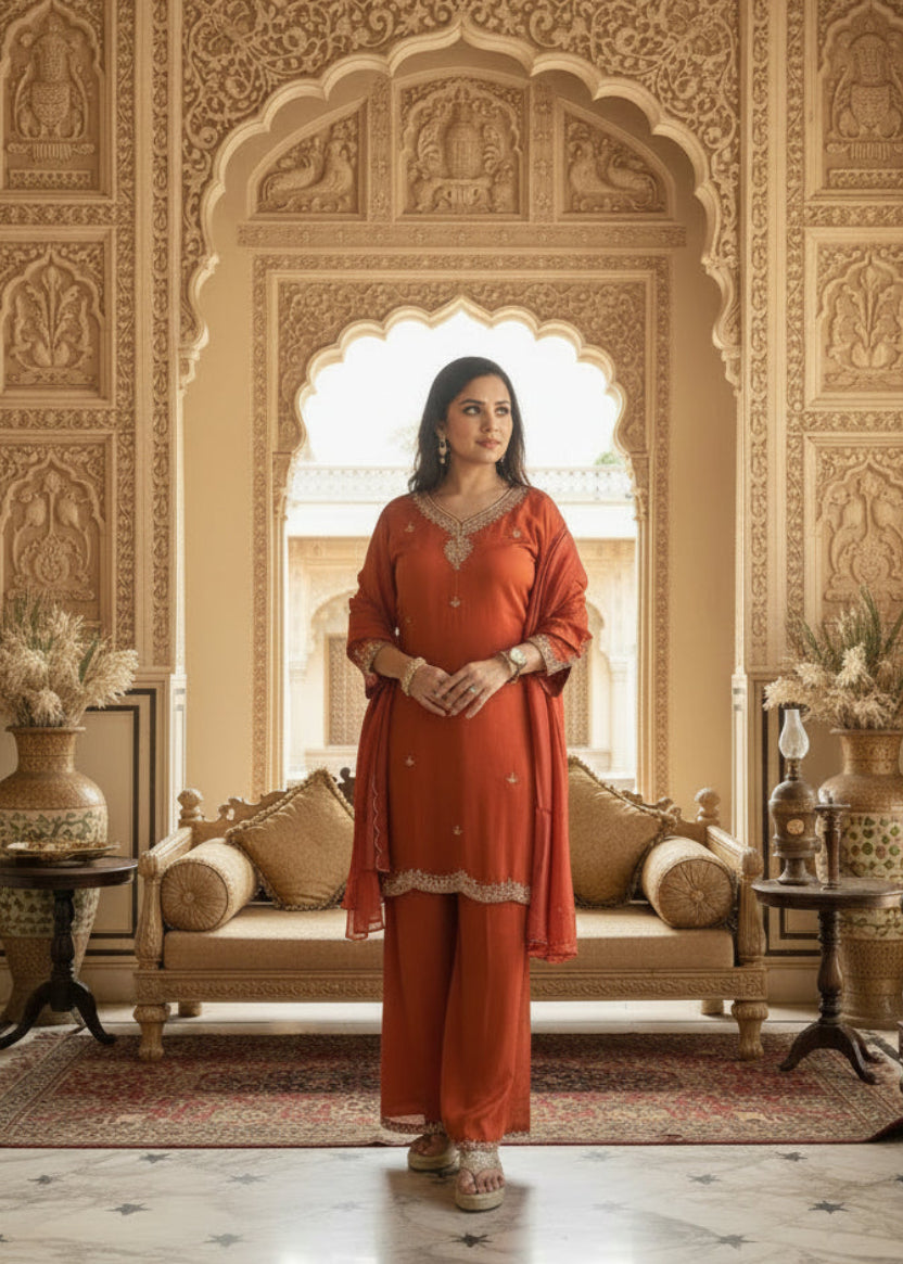 3 Piece Palazzo Set with Handwork