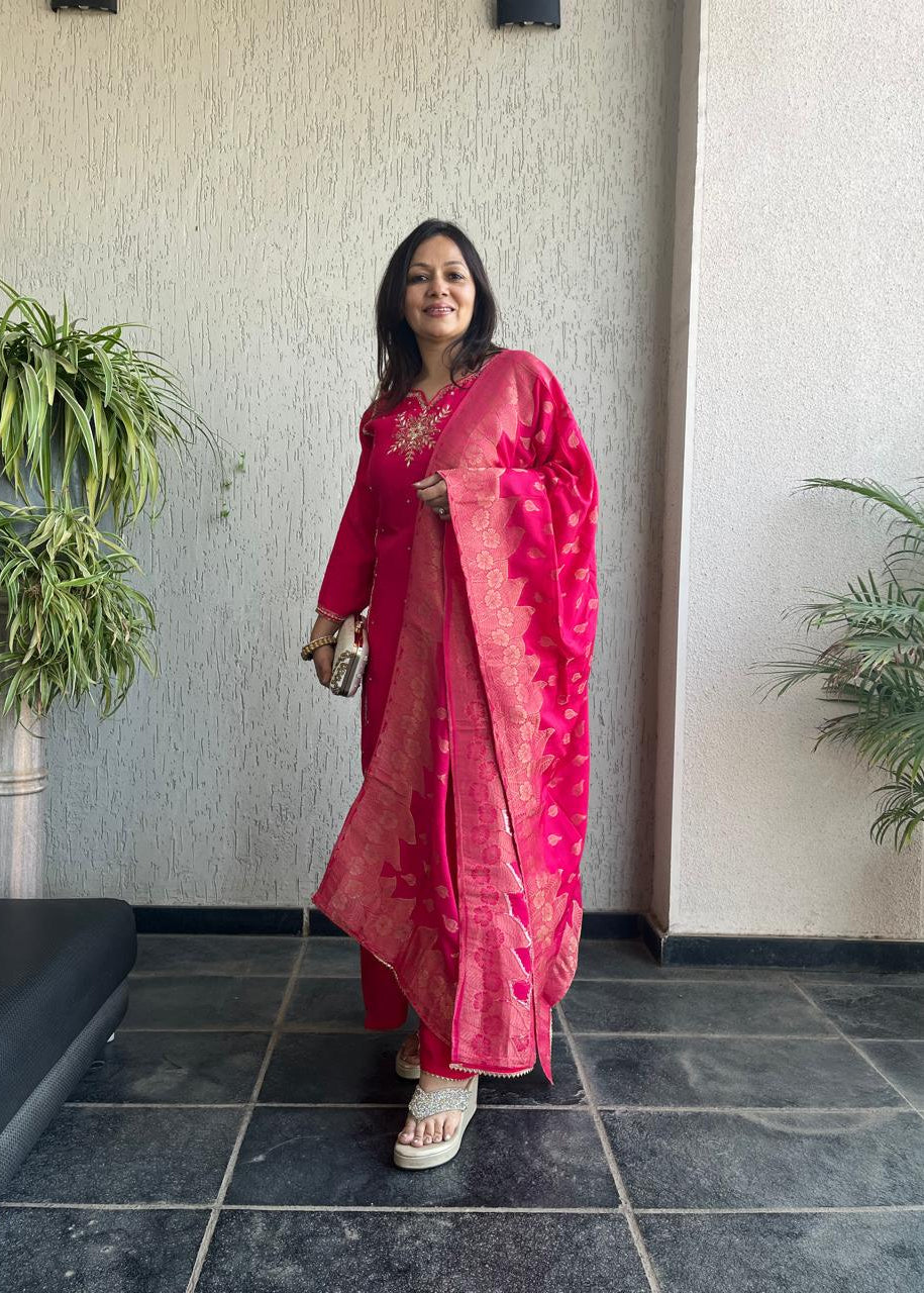 3 Piece Suit with Banarasi Dupatta
