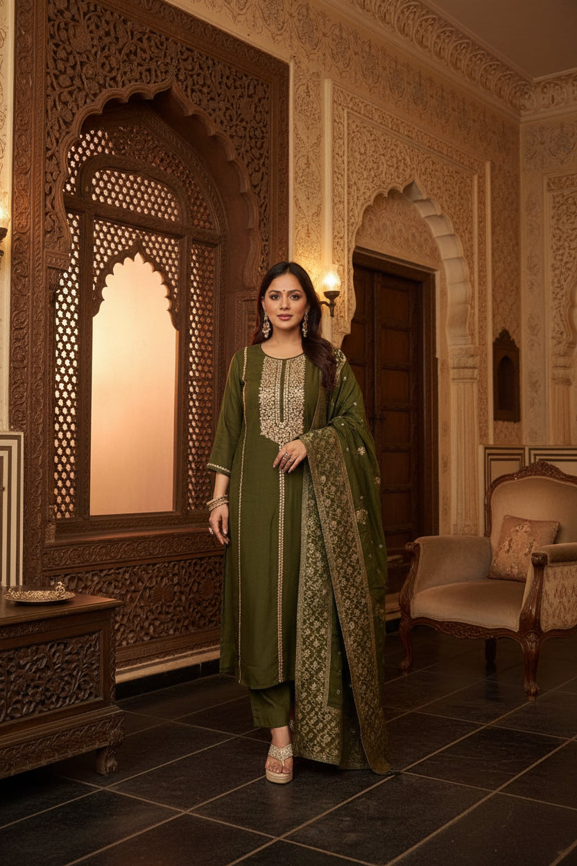 3 Piece Suit with Gota Work and Banarasi Dupatta