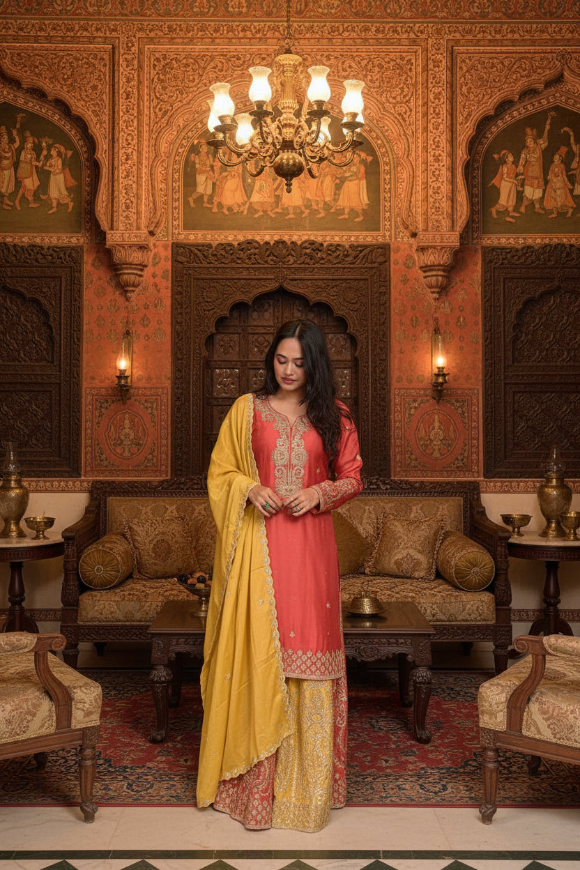 Panelled Ghagra Kurta Set with Gota Handwork