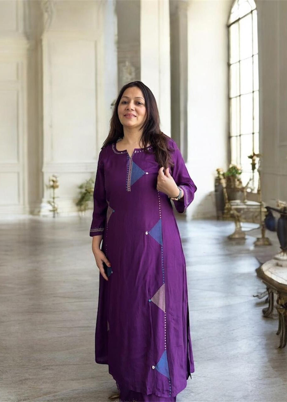 Purple Muslin Kurta Set