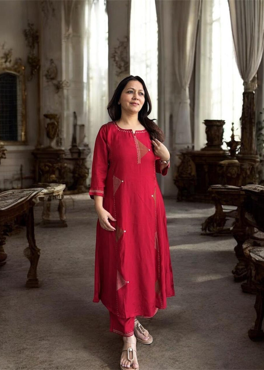 Red Muslin Kurta Pants