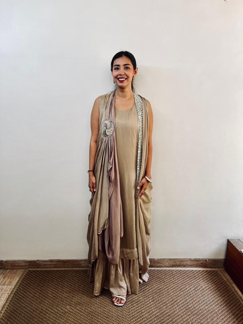 Beige Gold Cocktail Indo Western Outfit