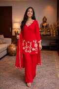 Scarlet Bloom Embroidered Suit Set