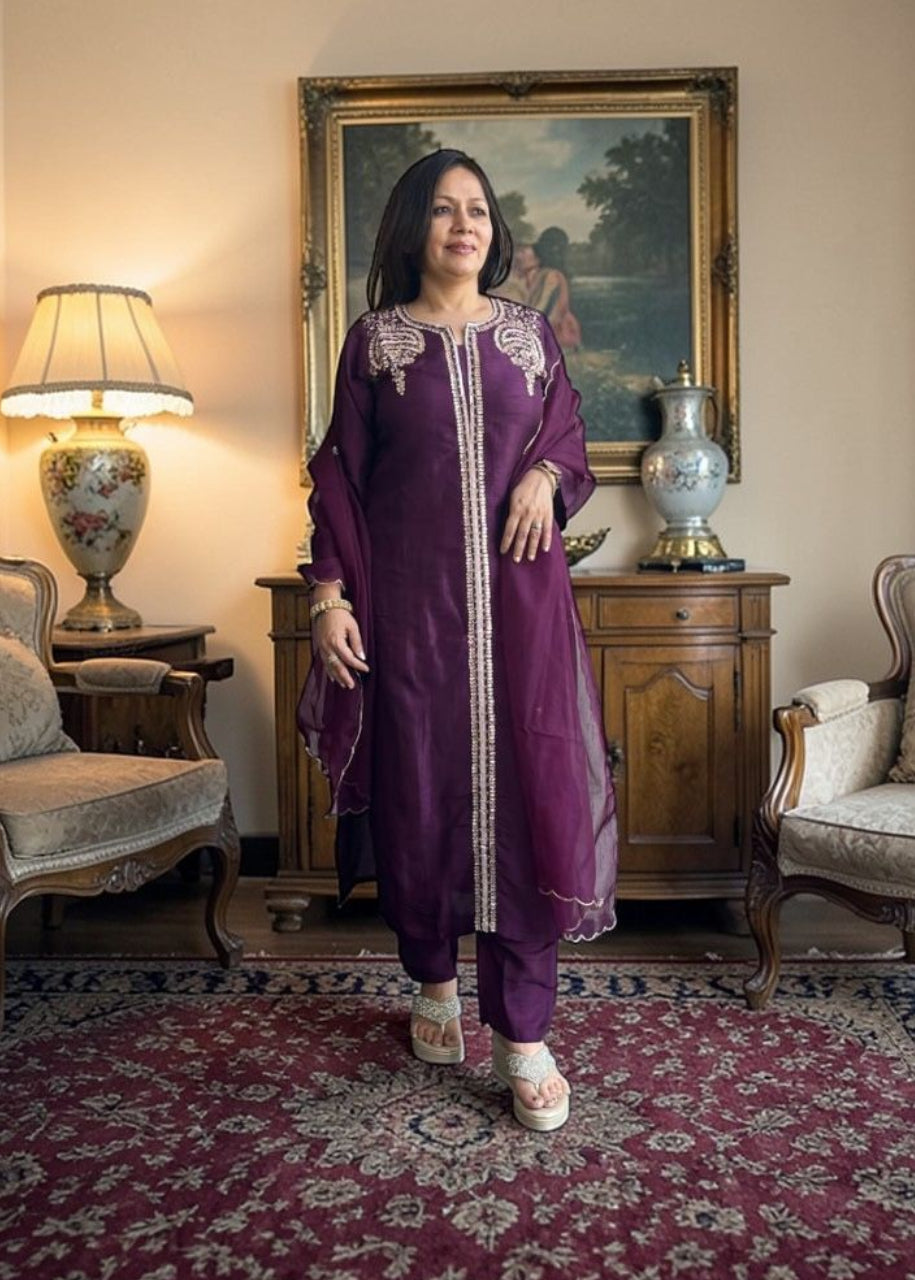Royal Plum Embroidered Suit Set
