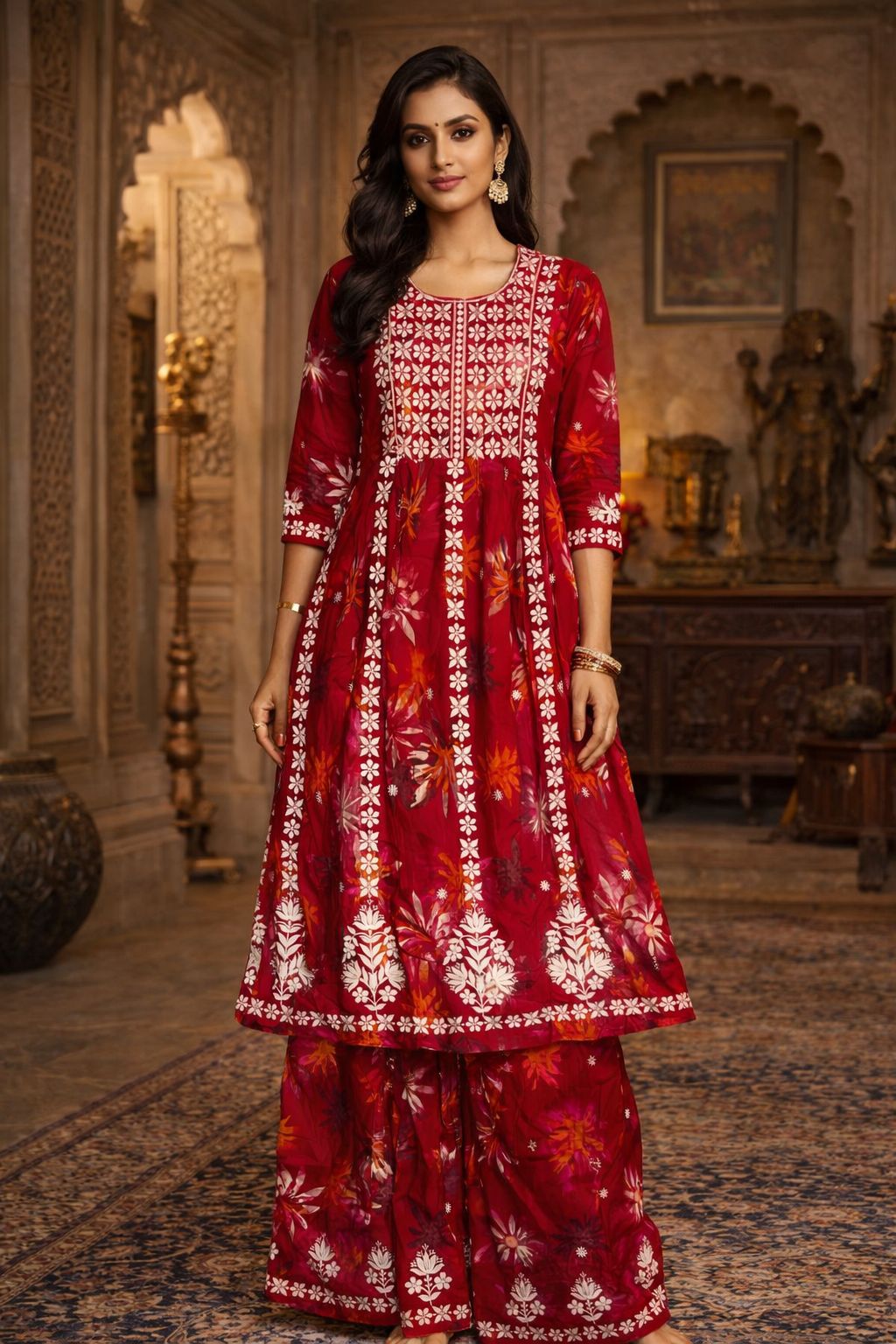 Crimson Printed Suit Set