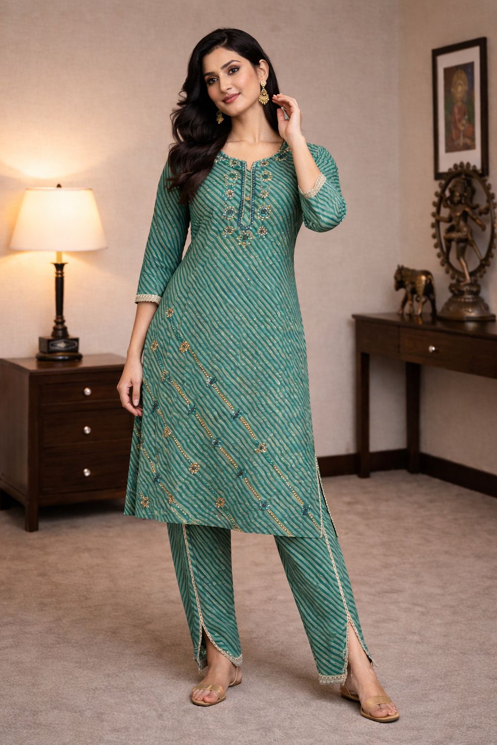 Emerald Grace Embellished Suit Set