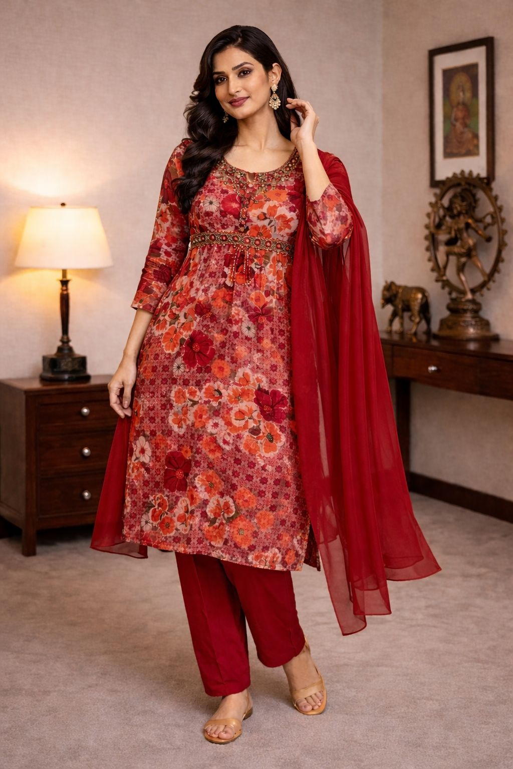 Ruby Blossom Printed Suit Set