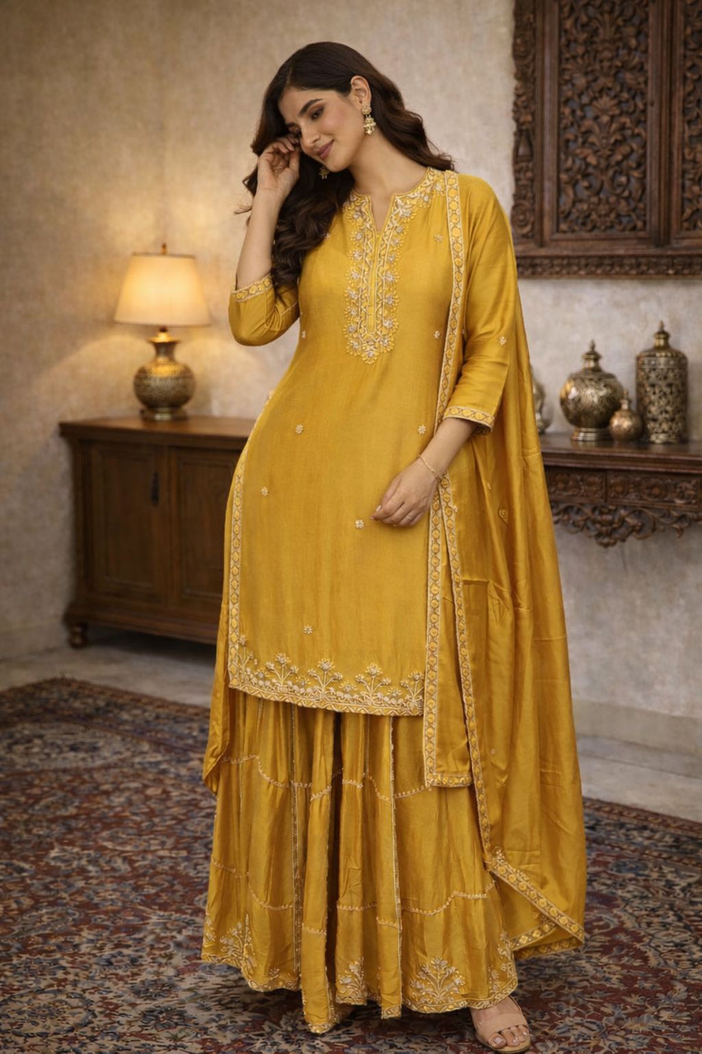Golden Mehfil Sharara Suit Set