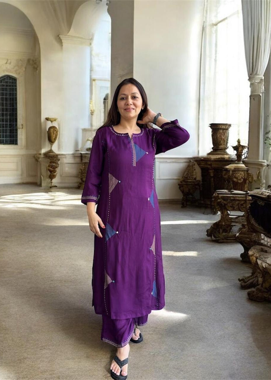 Purple Muslin Kurta Set