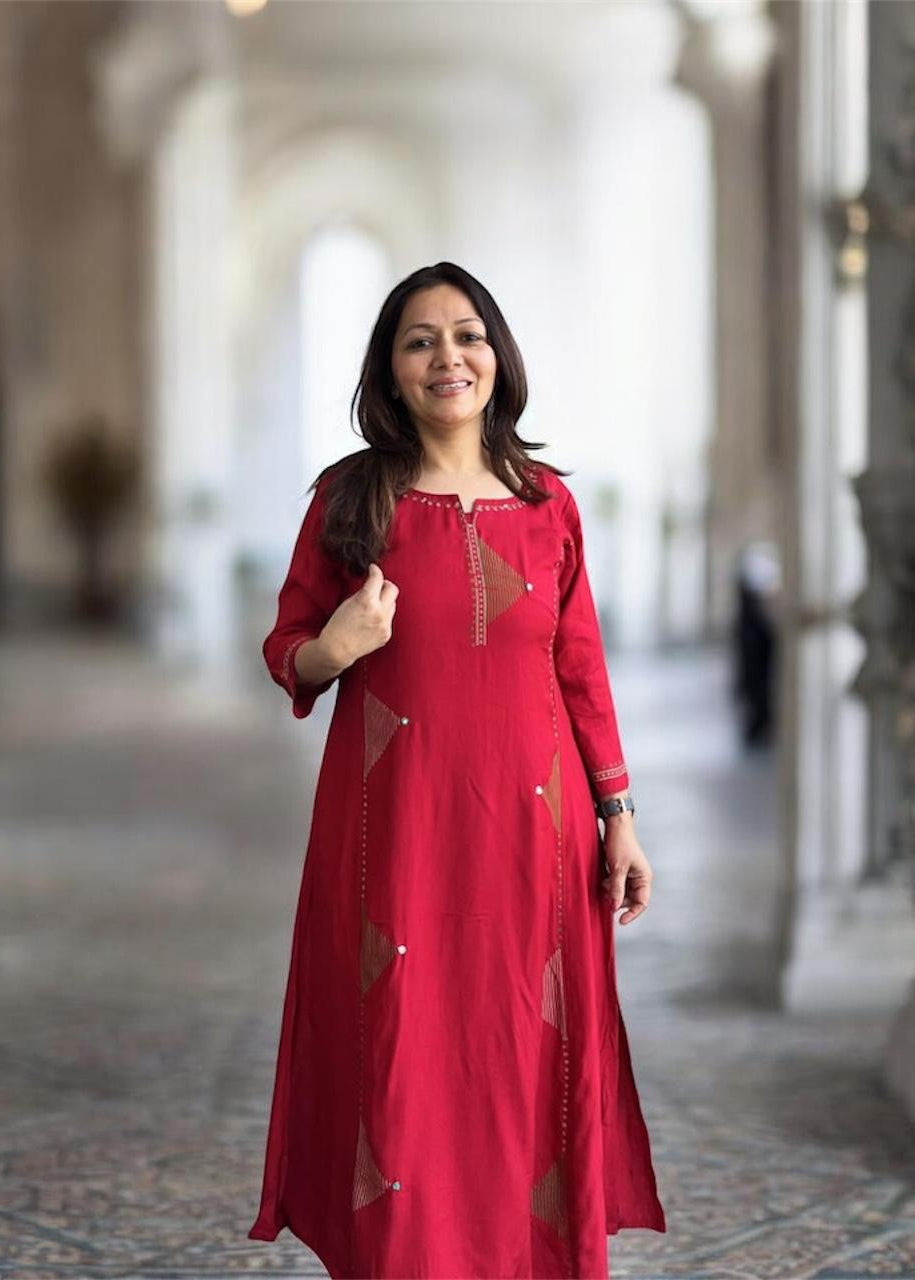 Red Muslin Kurta Pants