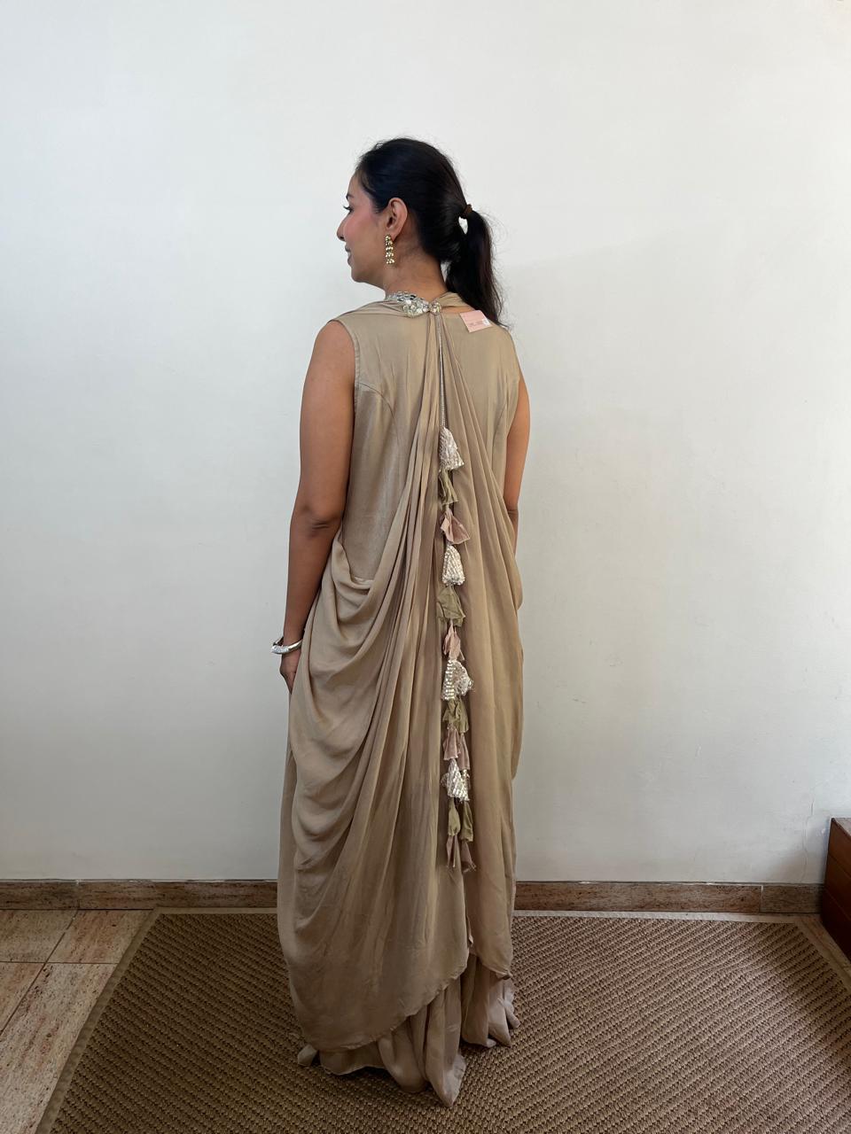 Beige Gold Cocktail Indo Western Outfit