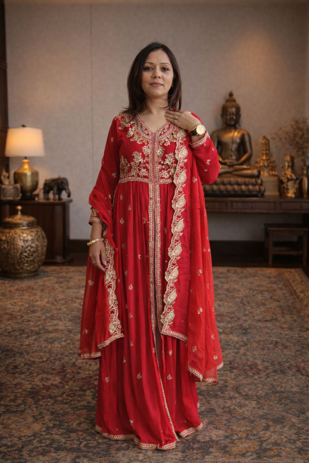 Tomato Red Indo Western dress.
