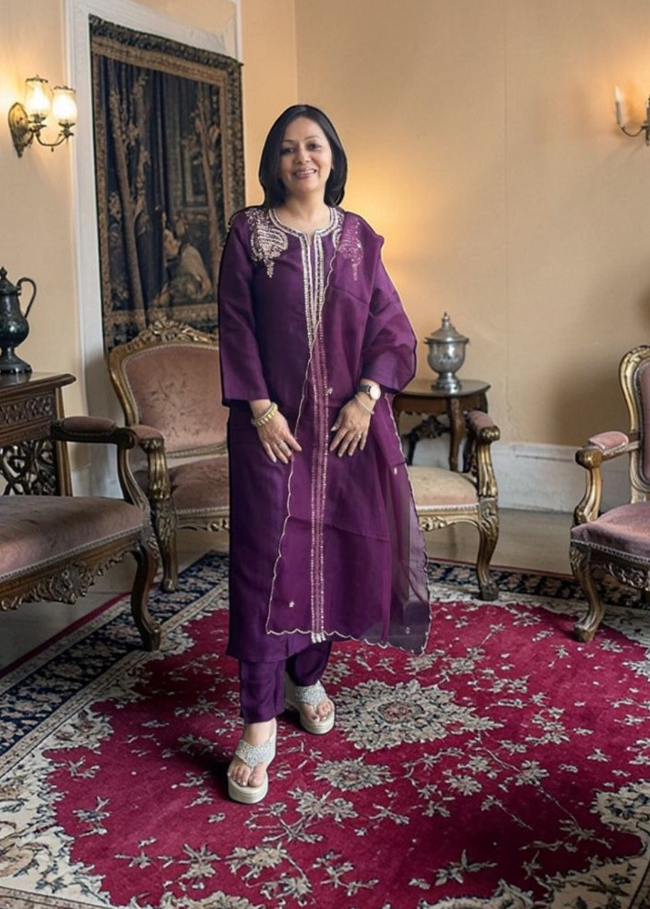 Royal Plum Embroidered Suit Set