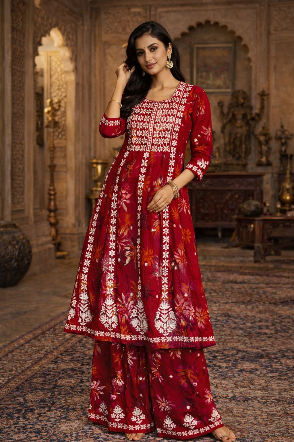 Crimson Printed Suit Set