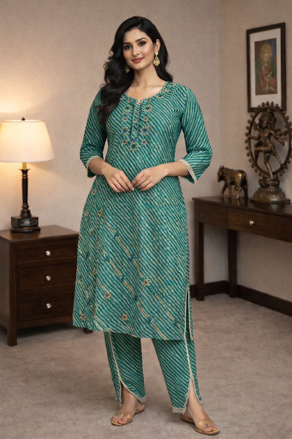 Emerald Grace Embellished Suit Set