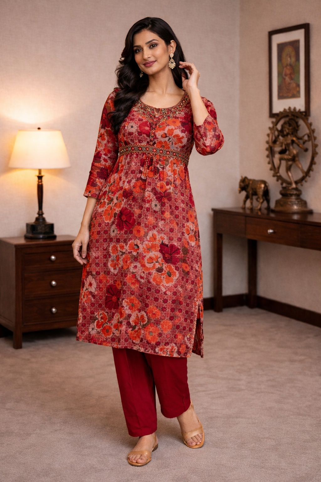 Ruby Blossom Printed Suit Set