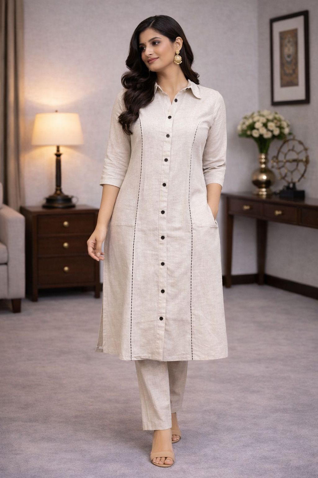 Ivory Ease Linen Suit Set