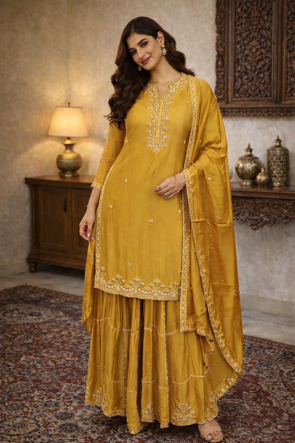 Golden Mehfil Sharara Suit Set